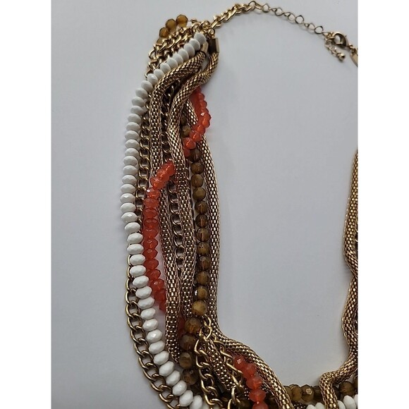 Vintage NY Necklace Multi Strand Beaded Chain Gold Tone Red Gold Twisted - Picture 13 of 14